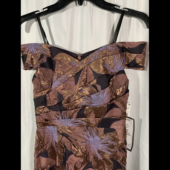 NWT $495 Aidan‎ Mattox Off Shoulder Floral Jacquard Gown Mink Rose [SZ 0 ] - Picture 5 of 12